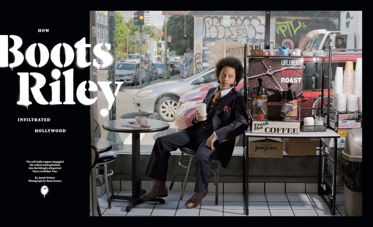 Environmental portrait of director and activist Boots Riley, celebrity photography, Ilona Szwarc, Los Angeles.