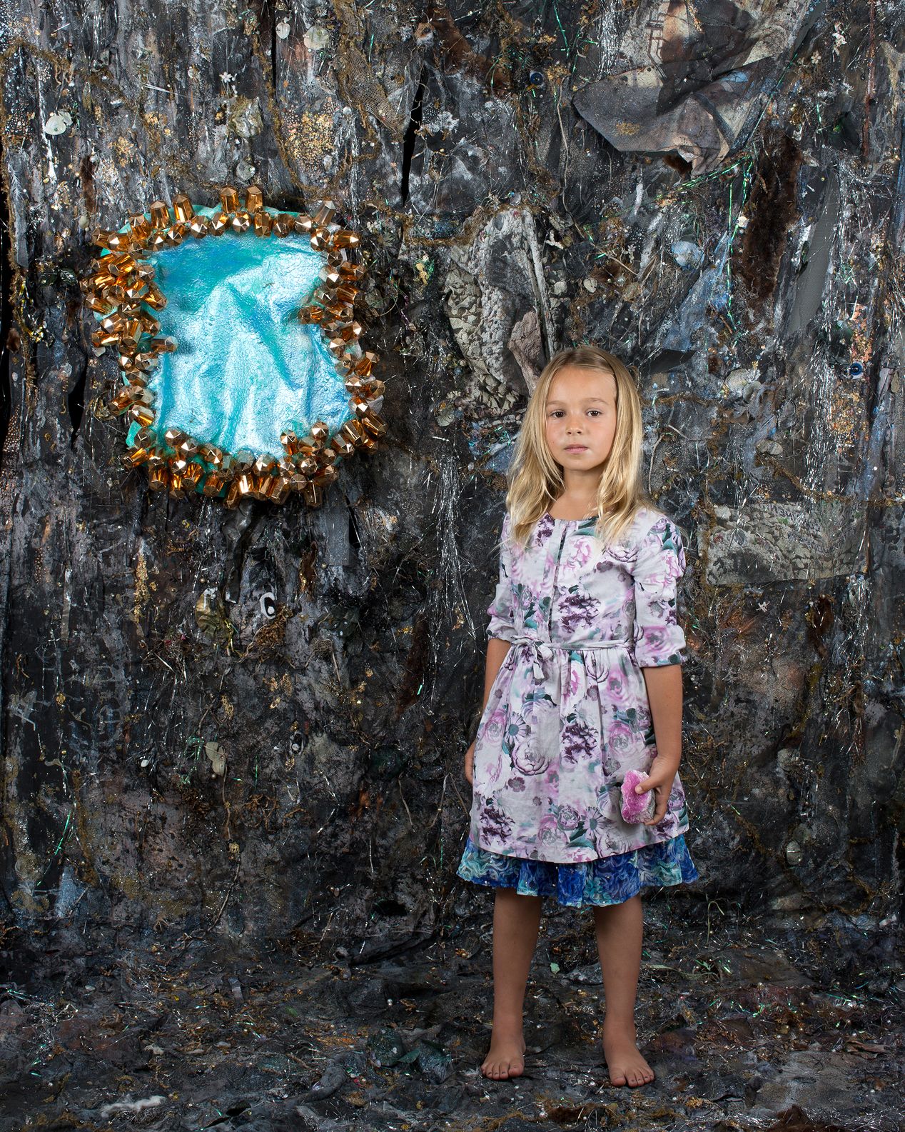 Studio portrait of a girl against a detailed backdrop, Ilona Szwarc, best portrait photographers in Los Angeles. 
