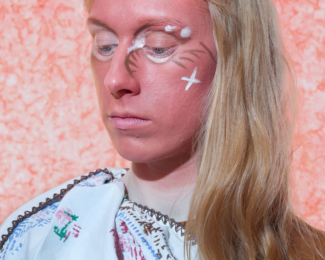 Model with colorful lines on her face, art photography, Ilona Szwarc, contemporary Los Angeles artist.