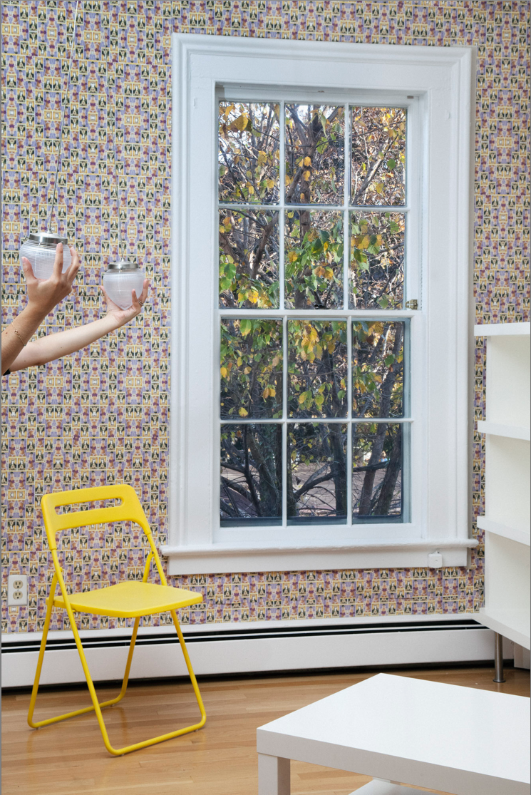 Still life with a window, chair and wallpaper, and lamps, fine art photography, Ilona Szwarc, Los Angeles artist.